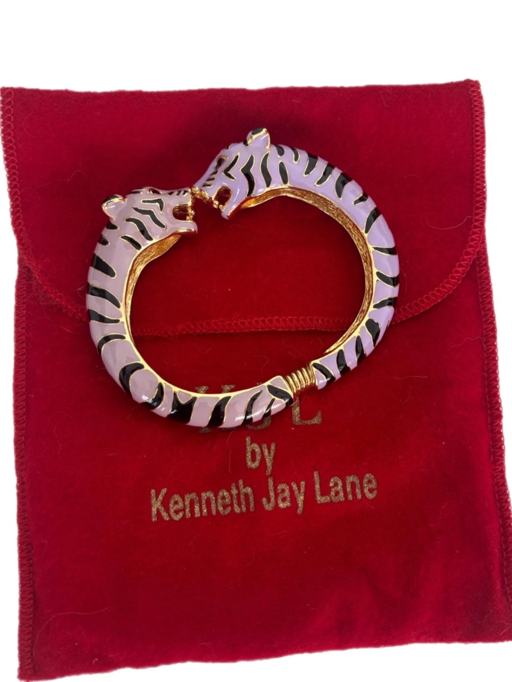 Kenneth Jay Lane Lavender and Black Tiger-Head Hinged Bracelet